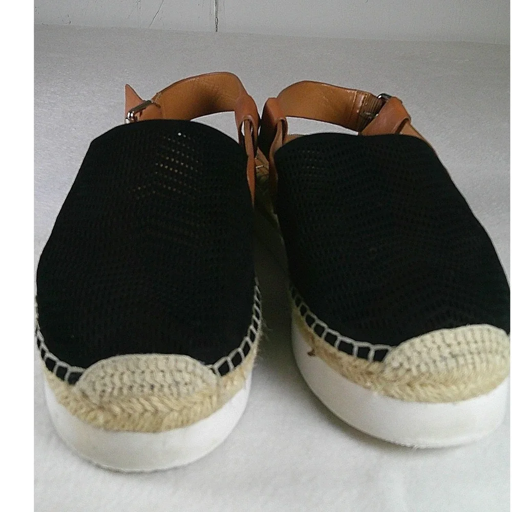 Vince Camuto Brettal Black Perforated Leather Espadrille Platform Sandals 8.5M